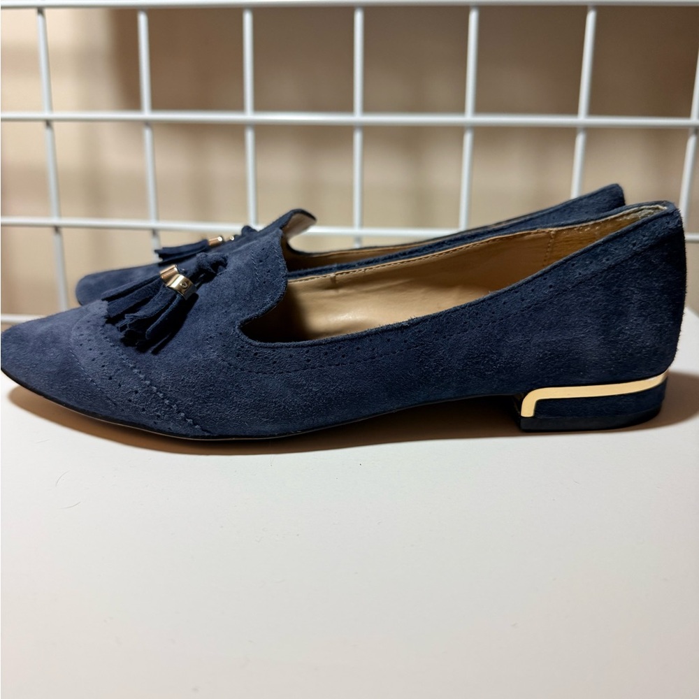 Vince Camuto Dark Blue Suede Tassel Loafers - Picture 4 of 8